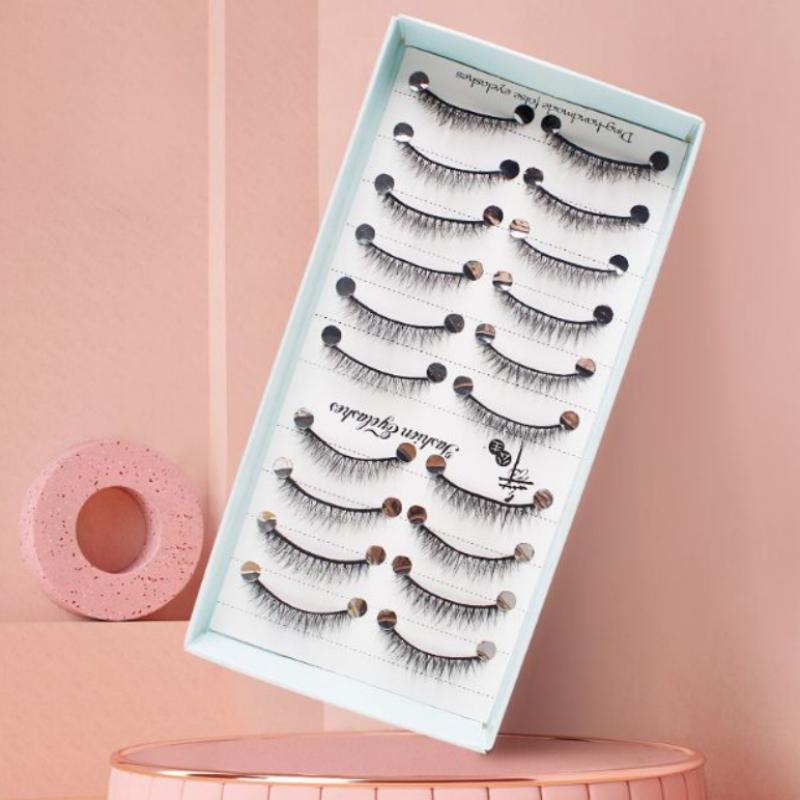False Eyelashes Natural - Novo Kit com 10 Pares de