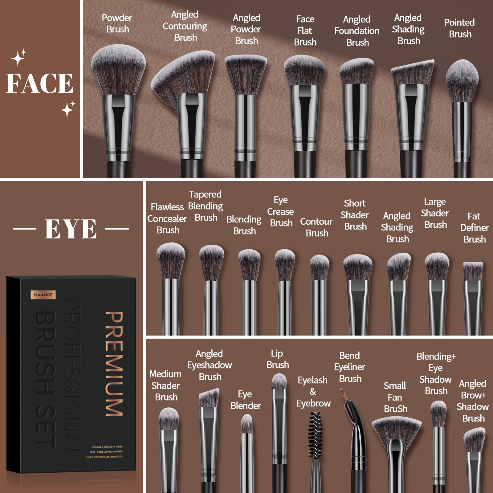 Huda Beauty Makeup Brush Set - MAANGE-Professional Makeup Brushes Kit, Face, Eye